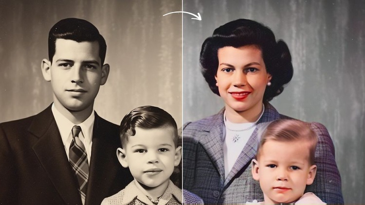 family photo before and after colorization