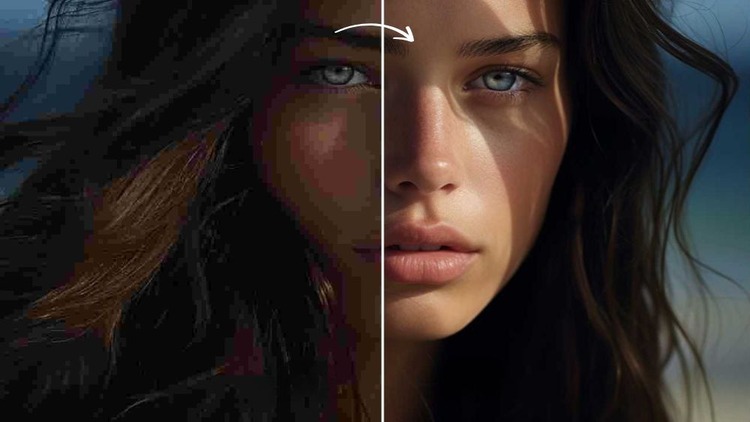 girl before and after upscaling