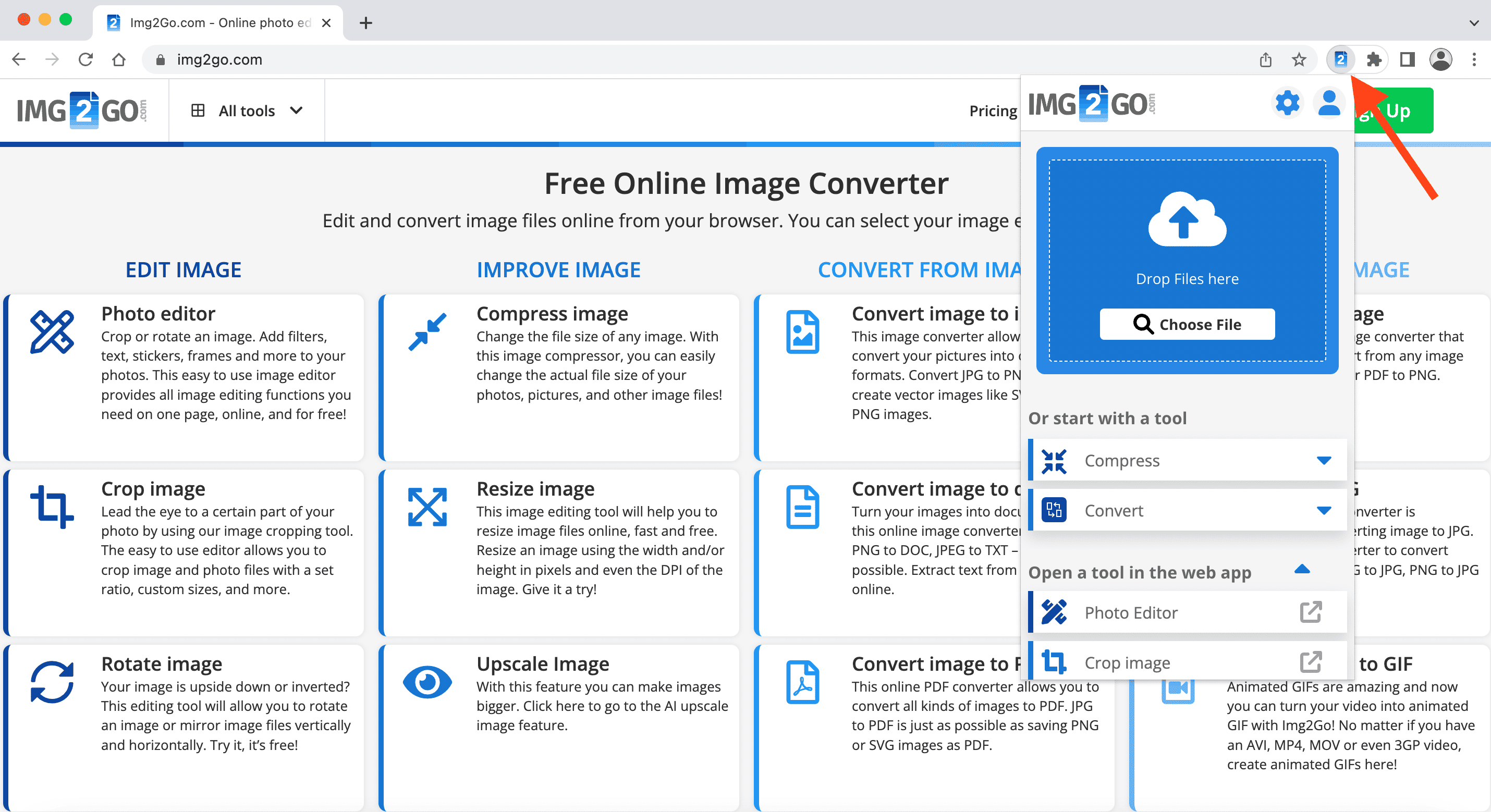 Quick access to the Img2Go tools.