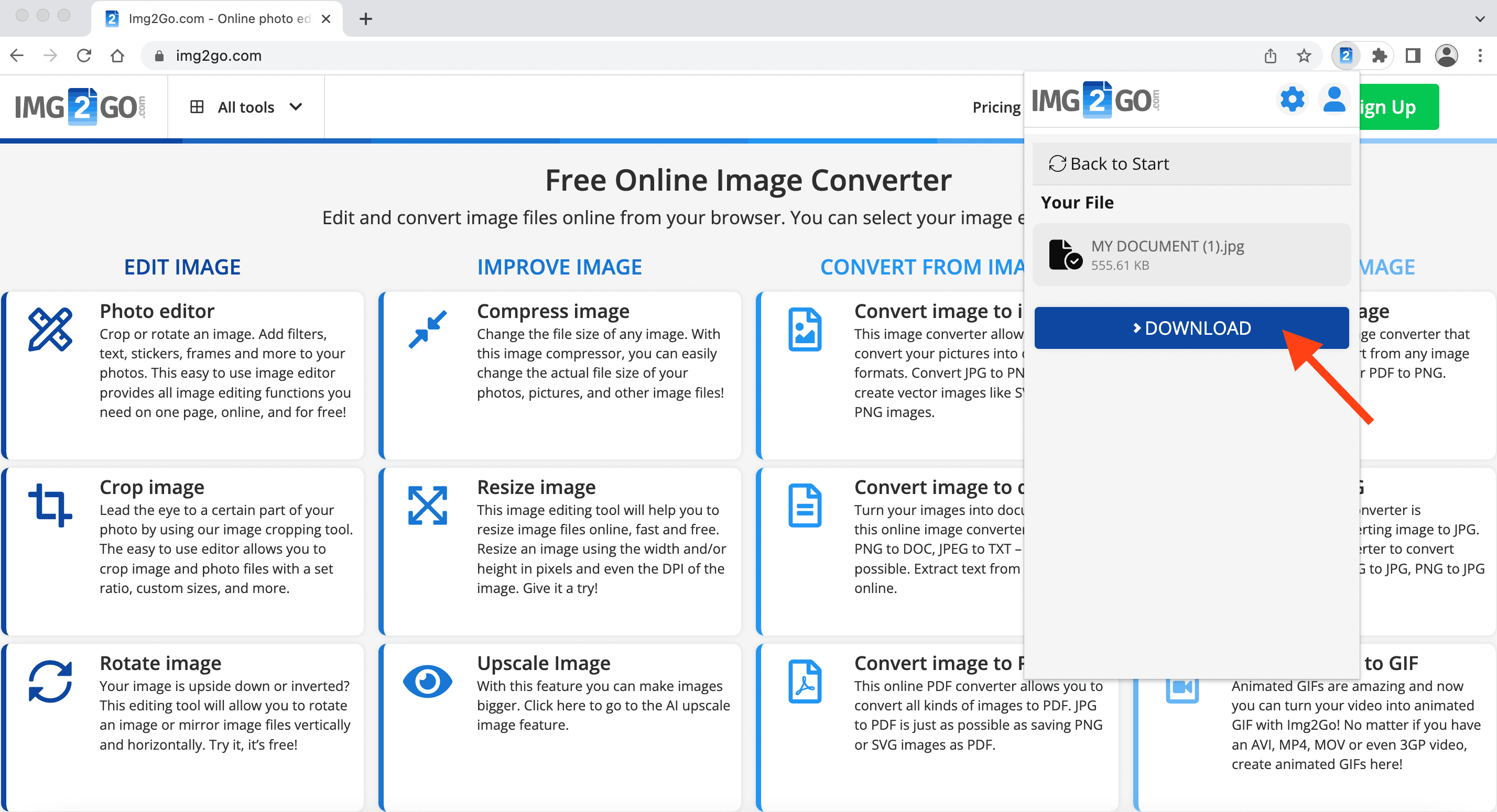 Browser popup download