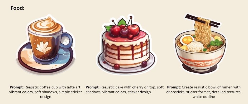 food sticekrs using Img2Go AI Creator Studio