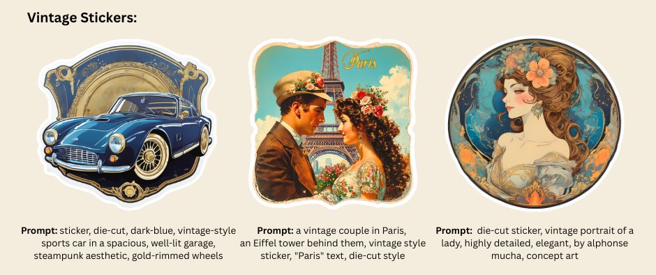 vintage sticekrs using Img2Go AI Creator Studio