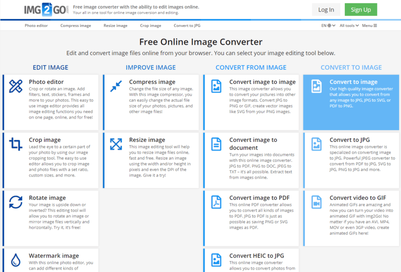 Convert to image on Img2Go