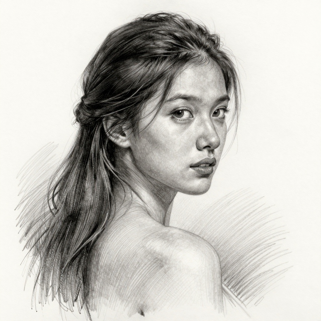 섬세한 해칭과 음영이 있는 디테일한 연필 스케치를 AI로 생성