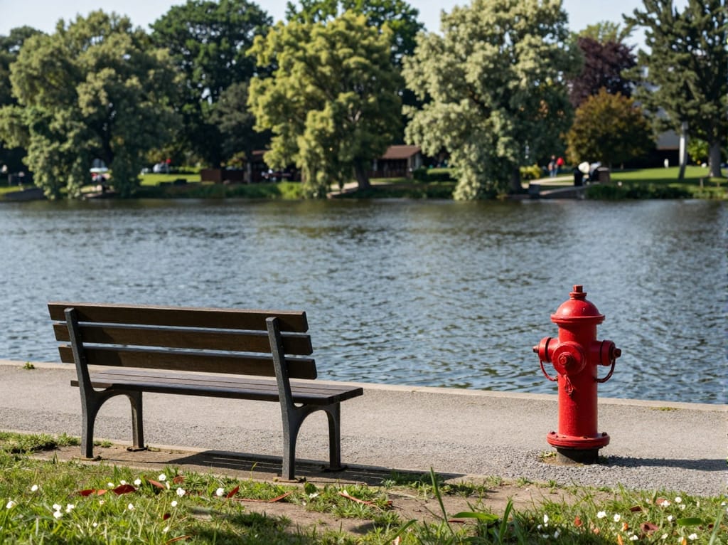 Scena w parku z hydrantem przeciwpożarowym na chodniku