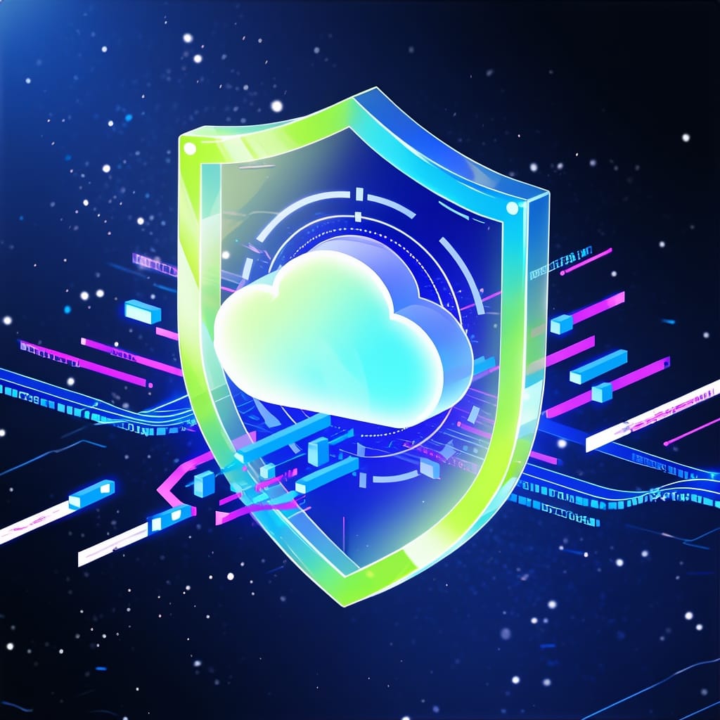 Ασπίδα που προστατεύει cloud server με κλειδωμένα αρχεία